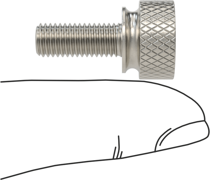 Paslanmaz Çelik Genişletilmiş Yaka Tırtıllı Başlı Ayar Vidası, 1/4"-28 Diş Boyutu, 5/8" Uzunluk