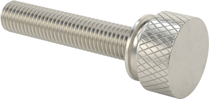 Paslanmaz Çelik Genişletilmiş Yaka Tırtıllı Başlı Ayar Vidası, 1/4"-28 Diş Boyutu, 1-1/4" Uzunluk