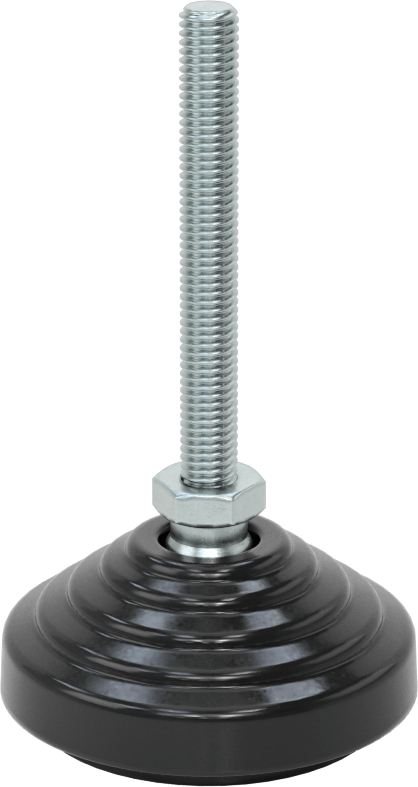 Statik Kontrol Döner Seviyeleme Montajı, 68 mm uzunluğunda M8 x 1,25 mm dişli saplama ve lastik yastık ile
