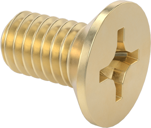 Pirinç Phillips Düz Başlı Vidalar, M4 x 0,7 mm Diş Boyutu, 8 mm Uzunluk