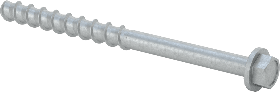 Duvar ve Beton için Ağır Hizmet Tipi Diş Açan Vida, Çinko Kaplı Çelik, 3/8" Altıgen Vida, 6 inç Uzunluk