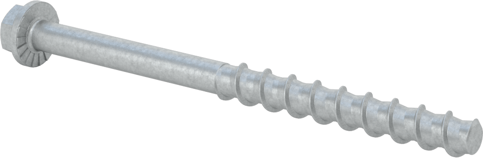 Duvar ve Beton için Ağır Hizmet Tipi Diş Açan Vida, Çinko Kaplı Çelik, 3/8" Altıgen Vida, 6 inç Uzunluk