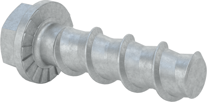 Duvar ve Beton için Ağır Hizmet Tipi Diş Açan Vida, Çinko Kaplı Çelik, 1/2" Altıgen Vida, 2" Uzunluk
