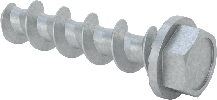 Duvar ve Beton için Ağır Hizmet Tipi Diş Açan Vida, Çinko Kaplı Çelik, 1/2" Altıgen Vida, 2-1/2" Uzunluk