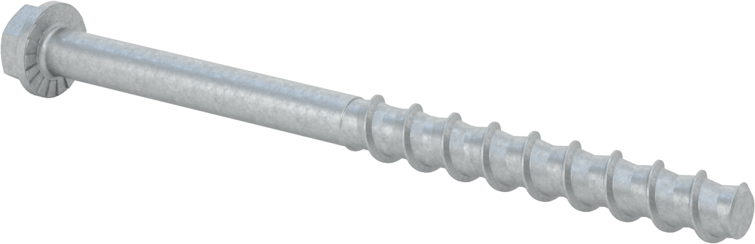 Duvar ve Beton için Ağır Hizmet Tipi Diş Açan Vida, Çinko Kaplı Çelik, 1/2" Altıgen Vida, 8" Uzunluk