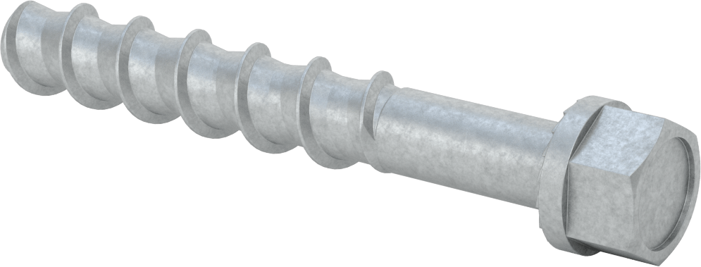 Duvar ve Beton için Ağır Hizmet Tipi Diş Açan Vida, Çinko Kaplı Çelik, 3/4" Altıgen Vida, 6 inç Uzunluk