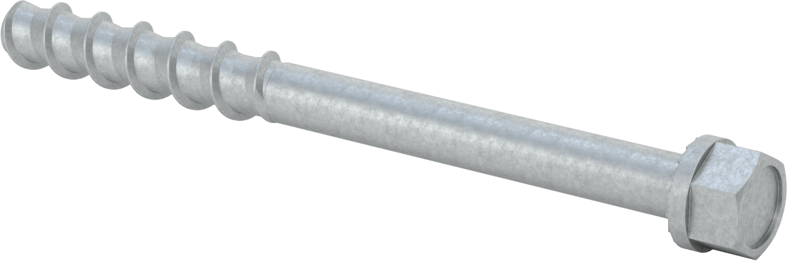 Duvar ve Beton için Ağır Hizmet Tipi Diş Açan Vida, Çinko Kaplı Çelik, 3/4" Altıgen Vida, 10" Uzunluk
