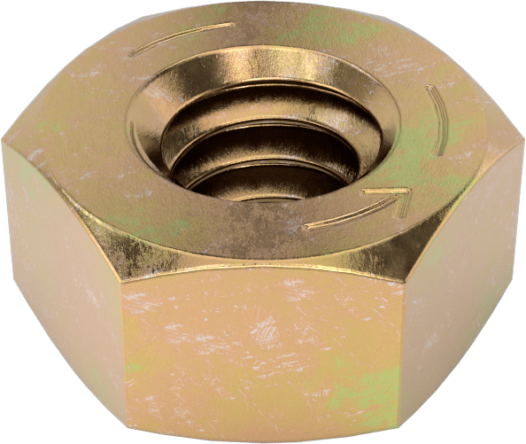 Yüksek Mukavemetli Çelik Sol Dişli Altıgen Somun, Sınıf 8, Sarı Kromat Kaplamalı Çinko, 1/4"-20 Diş Boyutu