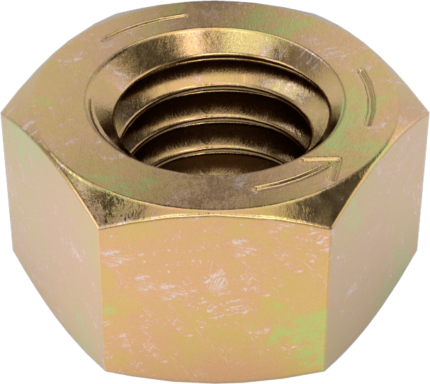 Yüksek Mukavemetli Çelik Sol Dişli Altıgen Somun, Sınıf 8, Sarı Kromat Kaplamalı Çinko, 3/8"-16 Diş Boyutu