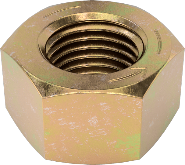 Yüksek Mukavemetli Çelik Sol Dişli Altıgen Somun, Sınıf 8, Sarı Kromat Kaplamalı Çinko, 3/8"-24 Diş Boyutu