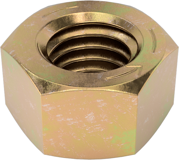 Yüksek Mukavemetli Çelik Sol Dişli Altıgen Somun, Sınıf 8, Sarı Kromat Kaplamalı Çinko, 1/2"-13 Diş Boyutu