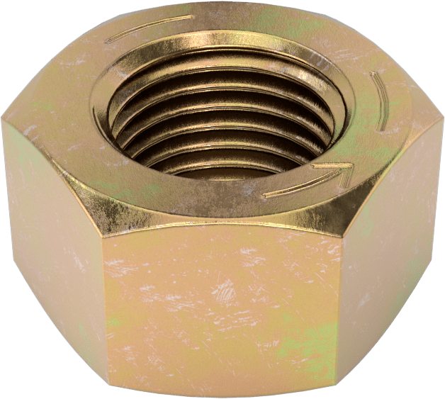 Yüksek Mukavemetli Çelik Sol Dişli Altıgen Somun, Sınıf 8, Sarı Kromat Kaplamalı Çinko, 1/2"-20 Diş Boyutu
