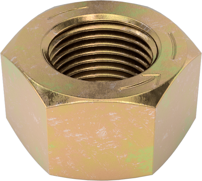 Yüksek Mukavemetli Çelik Sol Dişli Altıgen Somun, Sınıf 8, Sarı Kromat Kaplamalı Çinko, 5/8"-18 Diş Boyutu