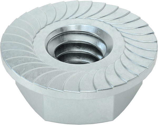 Orta Mukavemetli Çelik Tırtıklı Flanş Somunları, Sınıf 5, Çinko Kaplamalı, 1/4"-20 Diş Boyutu