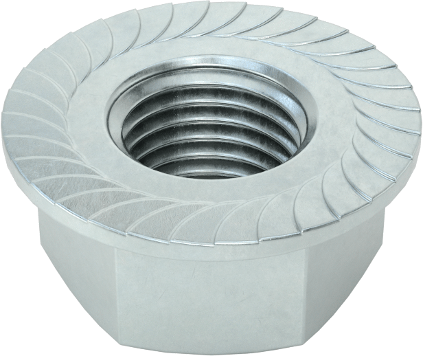 Orta Mukavemetli Çelik Tırtıklı Flanş Somunları, Sınıf 5, Çinko Kaplamalı, 3/8"-24 Diş Boyutu