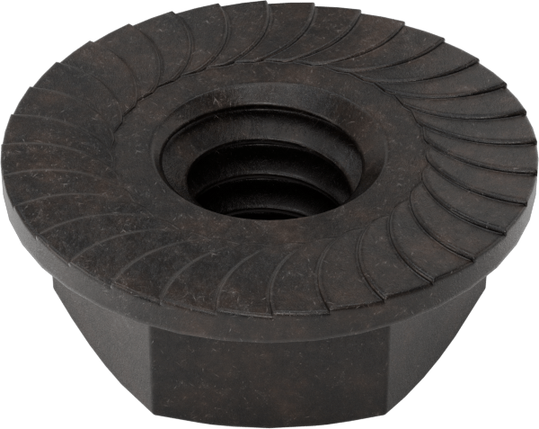 Orta Mukavemetli Çelik Tırtıklı Flanş Somunları, Sınıf 5, Siyah Oksit, 1/4"-20 Diş Boyutu